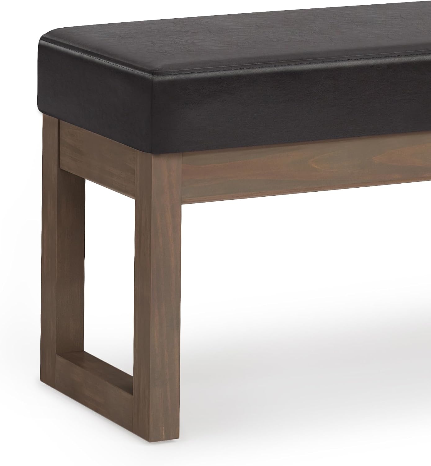 SIMPLIHOME Milltown Large Ottoman Bench - 44 inch Wide Upholstered Vegan Leather Rectangle Footstool Ottoman in Tanners Brown, Contemporary Bench for Bedroom with Cushioned Seat, Assembled