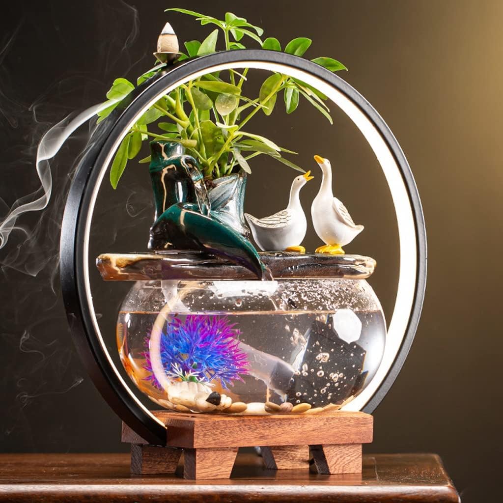 House Decorative Items Tabletop Fountain Water Fountain Ornament with Glass Fish Tank Office Desktop Decoration Home Lucky Ornament Tabletop Waterfall Fountai,B