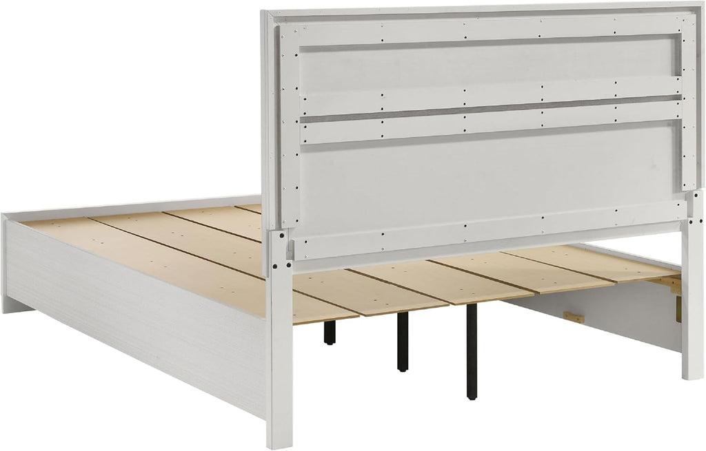 Benzara Vino White 4 Piece Queen Bed Set with Storage, Glitter Accent
