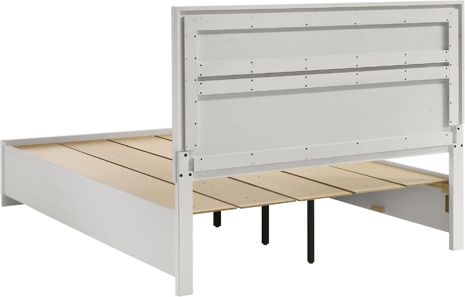 Benzara Vino White 4 Piece Queen Bed Set with Storage, Glitter Accent