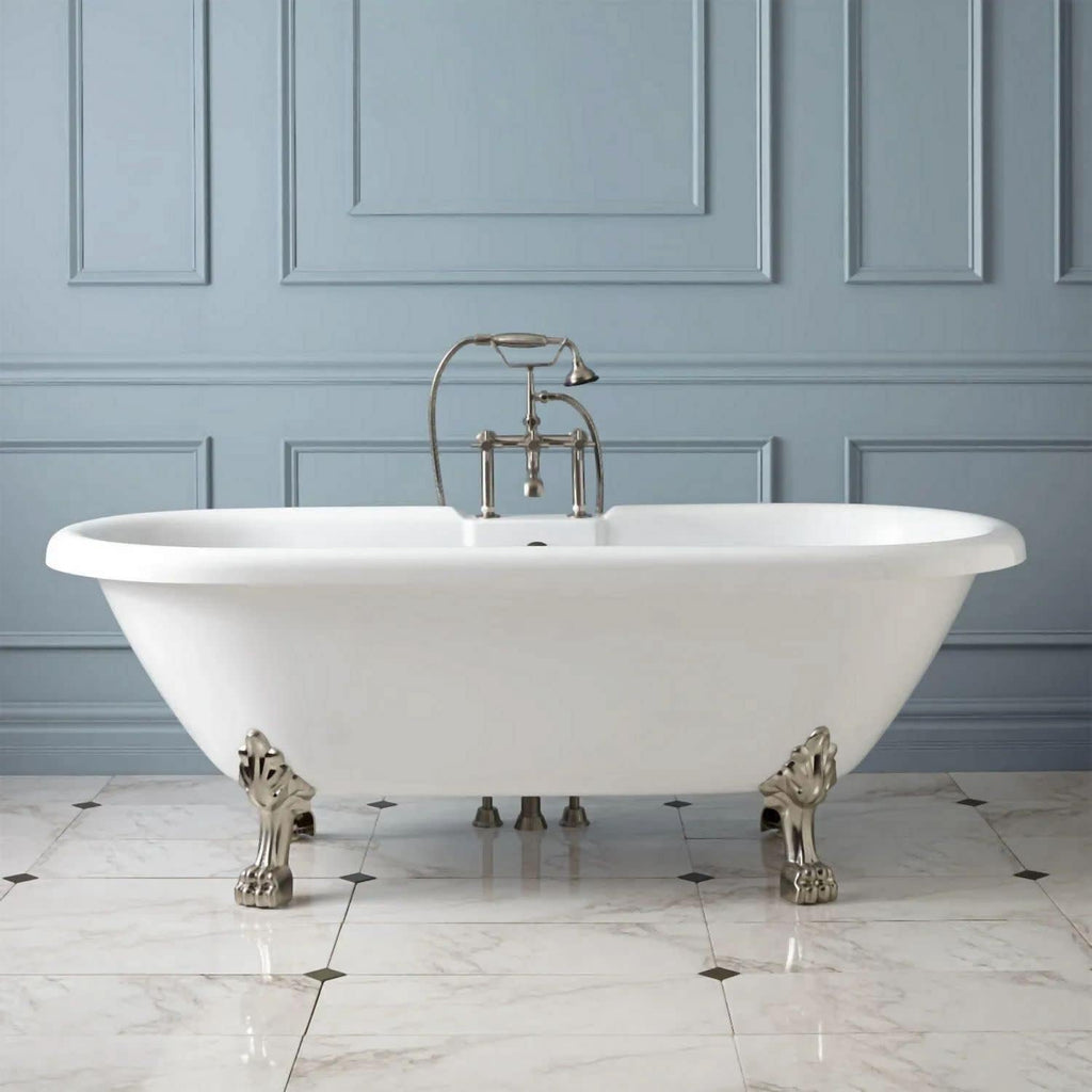 Signature Hardware 479957 Audrey 59' Acrylic Clawfoot Tub with Integrated Overflow, Lion Paw Feet and Tap Deck - Less Drain Assembly