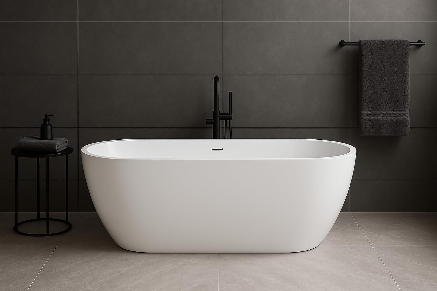 Carver Tubs - Seraphina 59' - Modern White Freestanding Soaking Bathtub With Oil Rubbed Bronze Drain - Contemporary Rounded Oval Acrylic Fiberglass Tub - Deep Relaxing Soak - 59'L x 29'W x 23.5'H