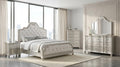 First of a Kind Roma Silver Finish Traditional 4 Piece King Bedroom Set with Upholstered Tufted Headboard Classic European Style Coordinated Furniture Collection