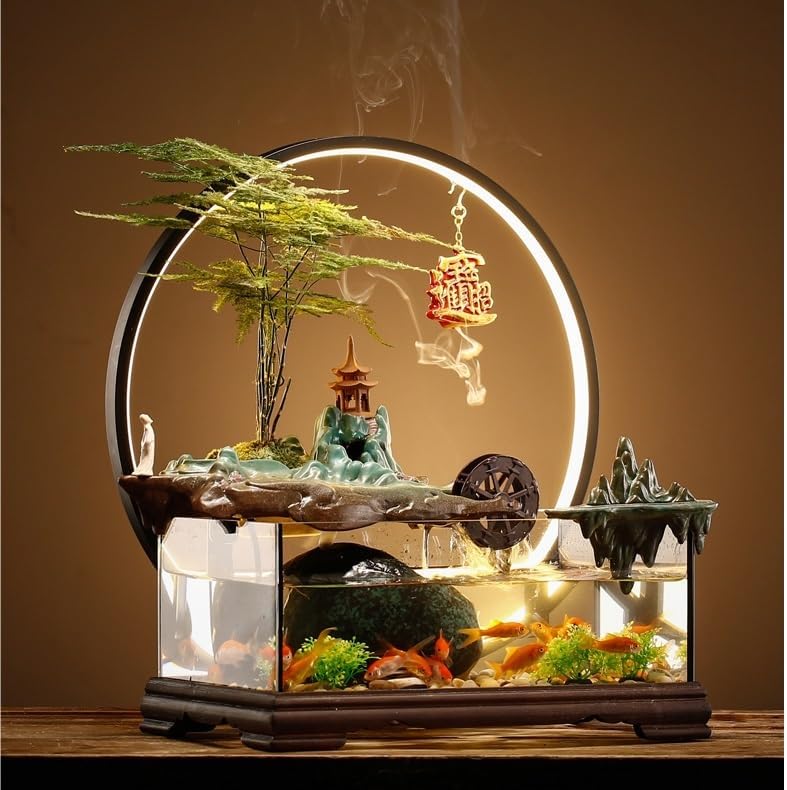 House Decorations Tabletop Fountain Fish Tank Flowing Water Ornaments Circulating Water Fountain Landscape Home Living Room Office Desktop Decoration Desk Fountain(A)