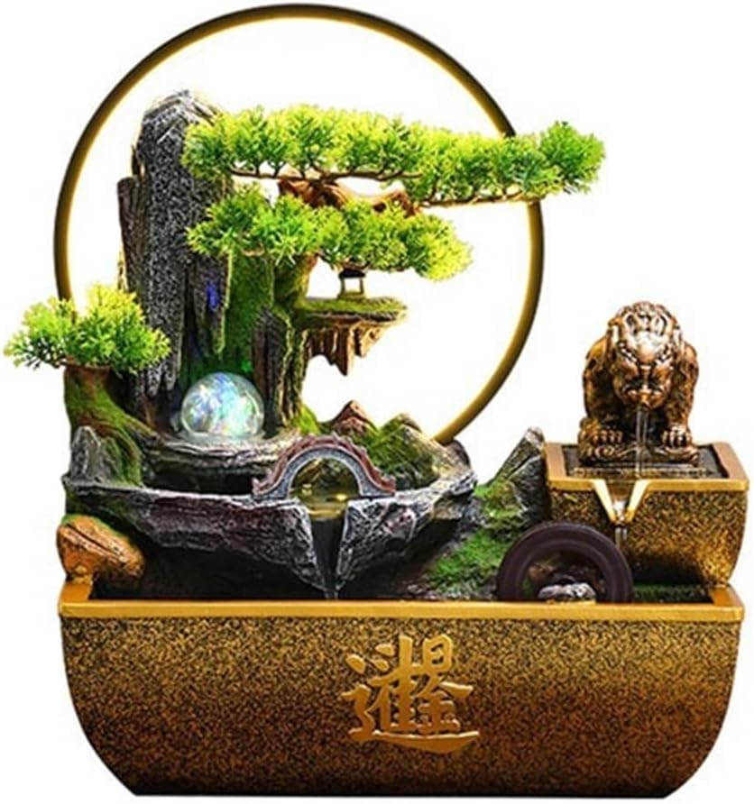 Indoor Fountain Living Tabletop Water Fountain, Resin Meditation,Desktop for Home Office Decor(Small)