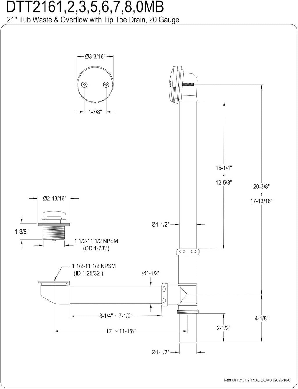 Kingston Brass 60' Acrylic Alcove Tub with Right Drain and Polished Chrome Tip-Toe Bath Tub Drain