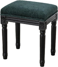 Upholstered Vanity Stool with Carved Dressing Makeup Bench with Solid Wood Legs Multi-Functional and Comfy Retro Bench Piano Seat for Bedroom, Bathroom, Vanity Table,Dark Green