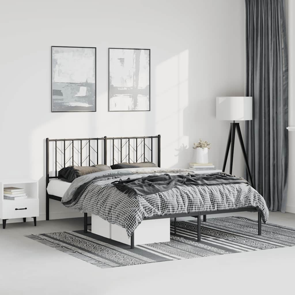 Queen Bed Frame Metal with Headboard Black 59.1'x78.7' Steel Platform Bed Frame Sturdy Bedframe with Underbed Storage Space for Bedroom Furniture
