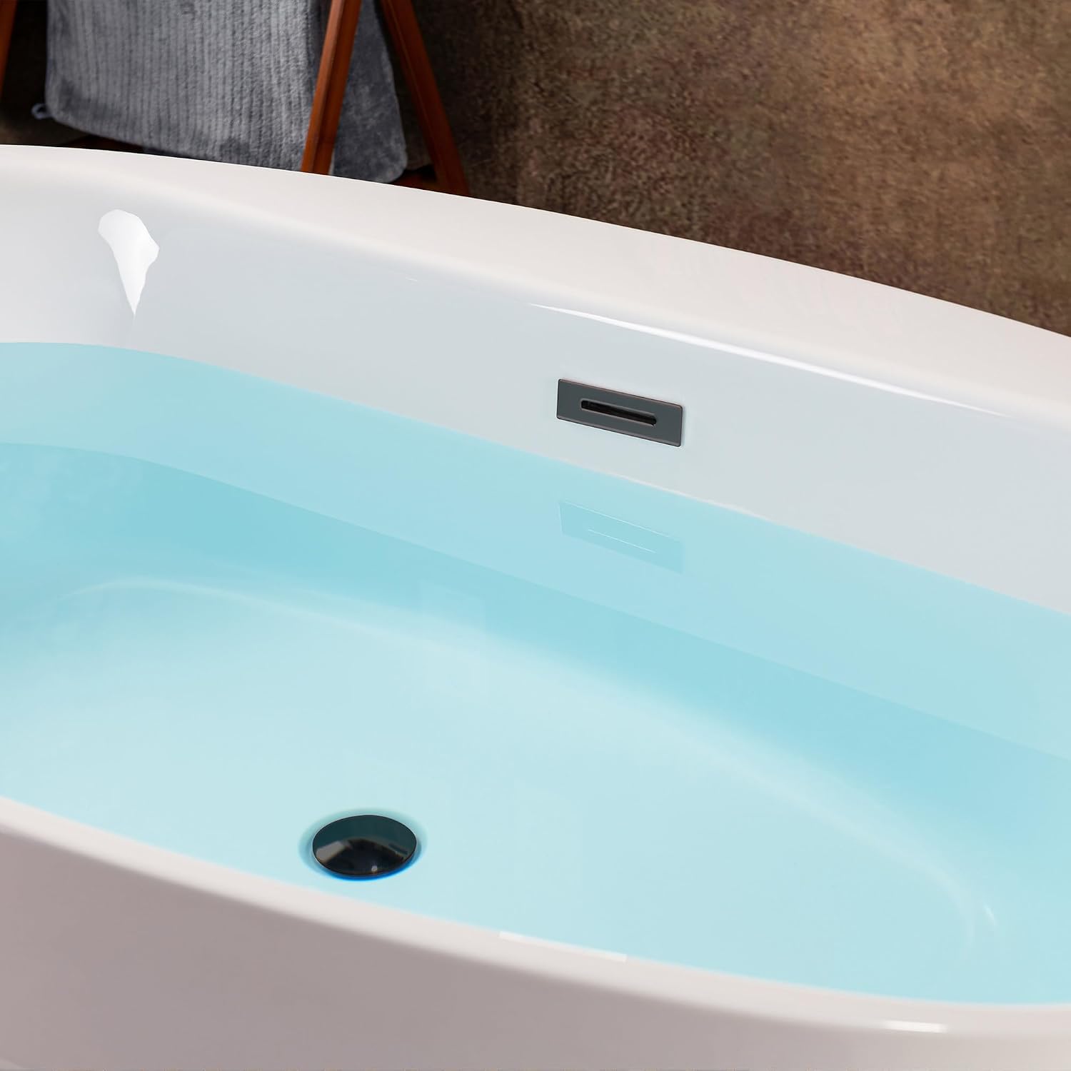 WOODBRIDGE 66' Acrylic Freestanding Bathtub Contemporary Soaking White Tub with Oil Rubbed Bronze Overflow and Drain，B0027-ORB
