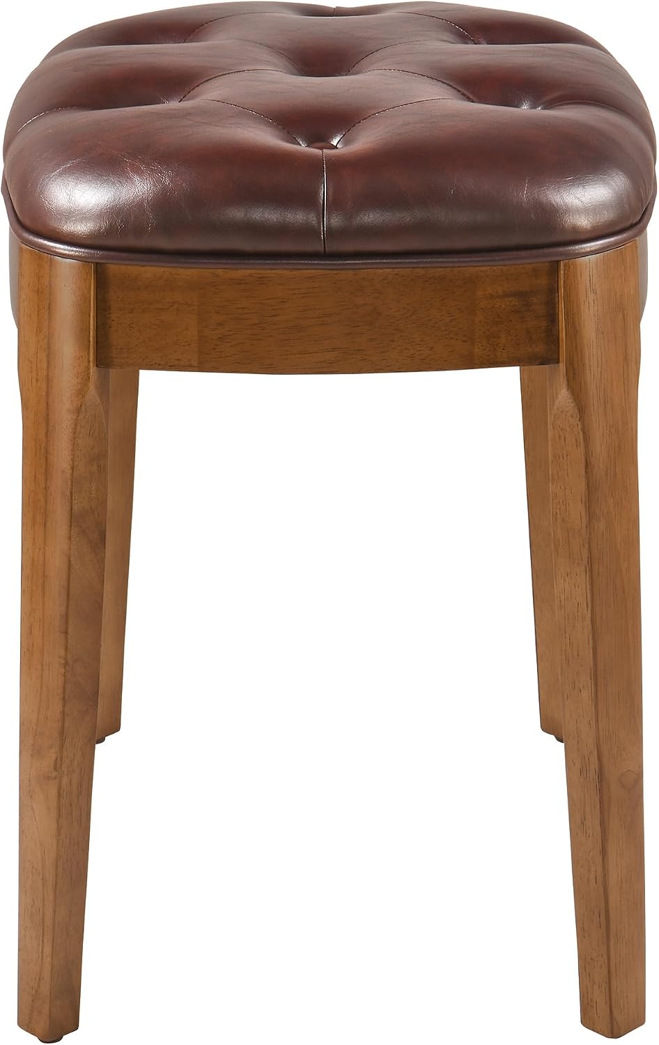 Vanity Stool with Padded Cushion, Vanity Bench with Wood Legs, Piano Bench Seat with with Solid Wood Legs, Backless Vanity Stool for Makeup Room, Bedroom, Dining Room and Study Room, Brown