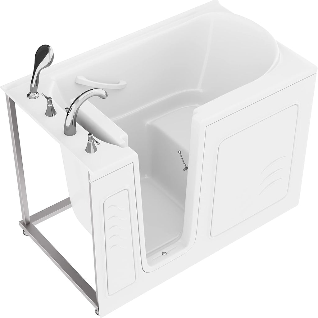 ANZZI Walk-In Bathtub 30 in x 53 in Left Drain Soaking Tub White, Quick Fill Faucet, ADA Compliant Contoured Seat, Low Threshold, Grab Bar, Slip-Resistant Acrylic, Tile Flange | AMZ3053LWS