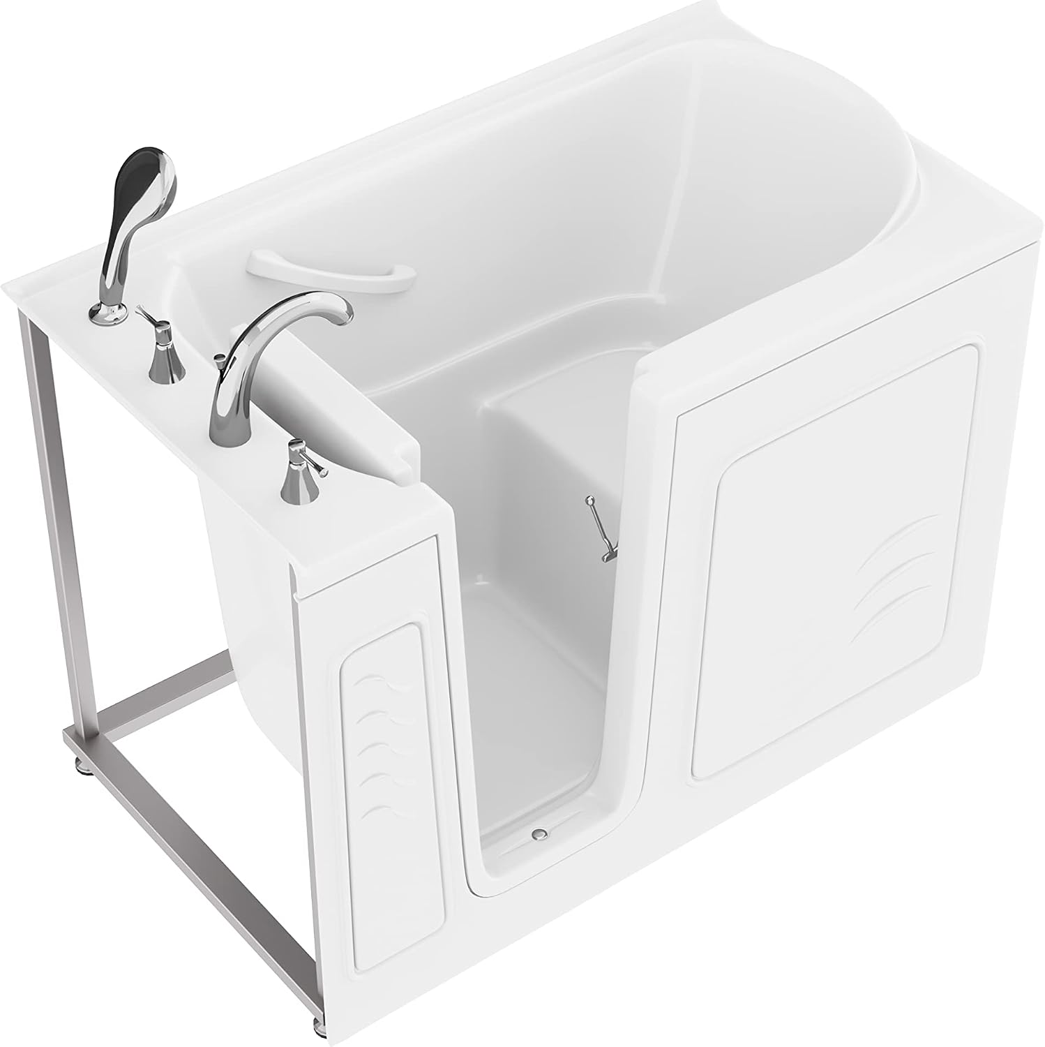 ANZZI Walk-In Bathtub 30 in x 53 in Left Drain Soaking Tub White, Quick Fill Faucet, ADA Compliant Contoured Seat, Low Threshold, Grab Bar, Slip-Resistant Acrylic, Tile Flange | AMZ3053LWS