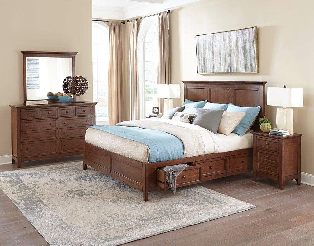 Intercon San Mateo Queen Size 4 Piece Storage Bedroom Set Tuscan Finish