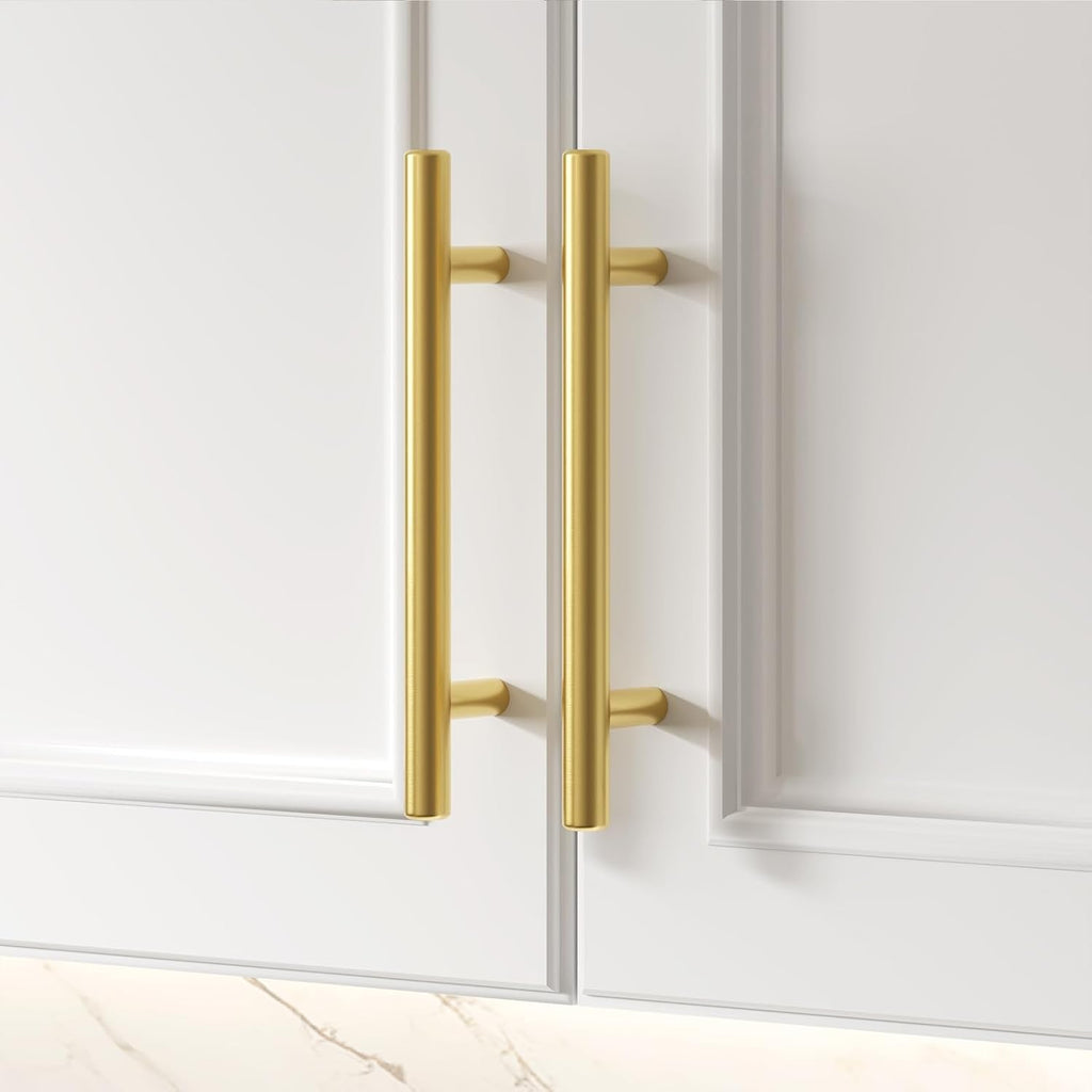 Goldenwarm 100 Pack 3 inch Gold Cabinet Handles Brushed Gold Cabinet Pulls Stainless Steel Drawer Pulls, Durable Kitchen Cabinet Handles - Bathroom Bedroom Dresser Handles Easy DIY Upgrade