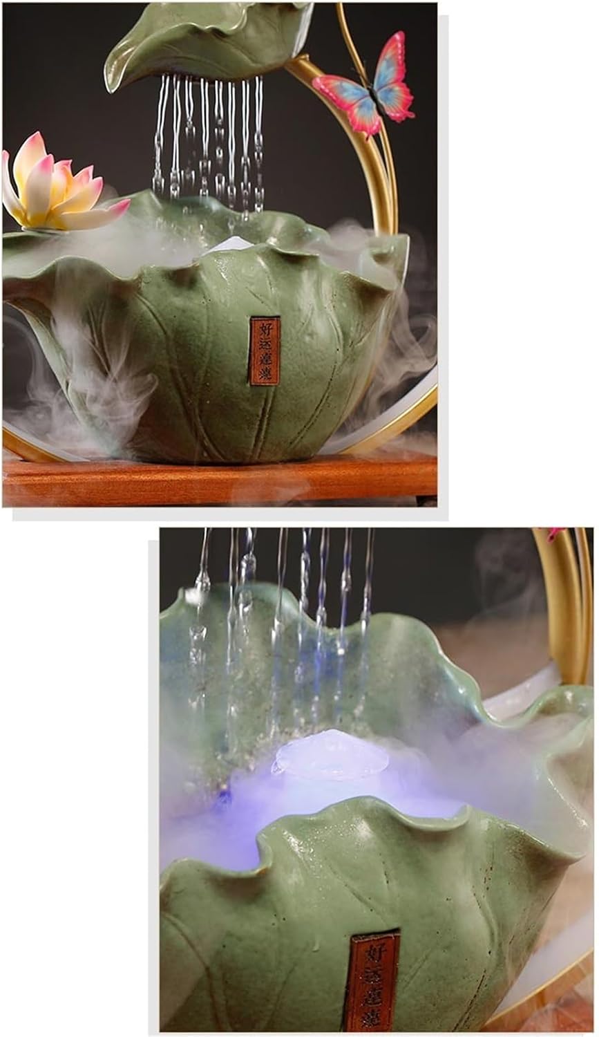 Tabletop Fountain Flowing Water Circulation Ornaments Desktop Fountain Ceramic Lotus Decorations