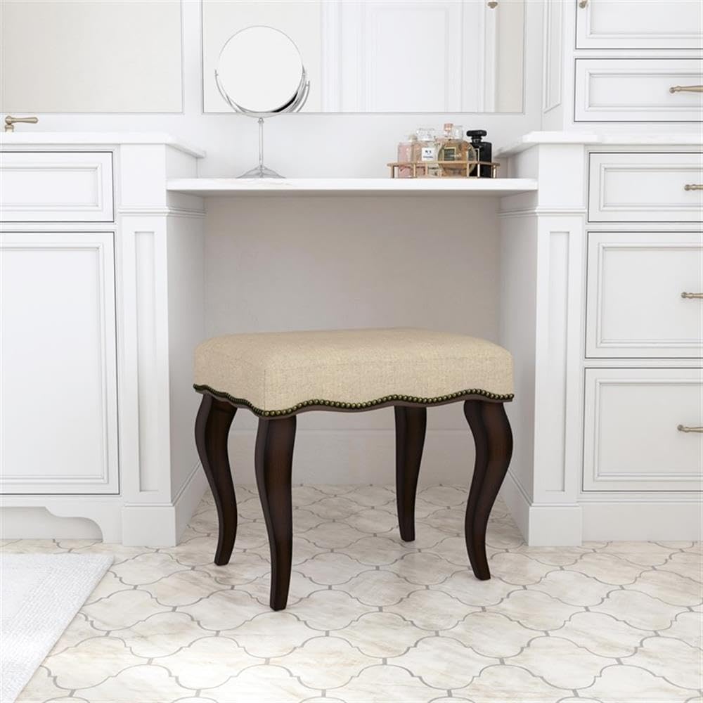 Hillsdale Hamilton Wood and Upholstered Backless Vanity Stool for Makeup Room and Bathroom, Burnished Oak