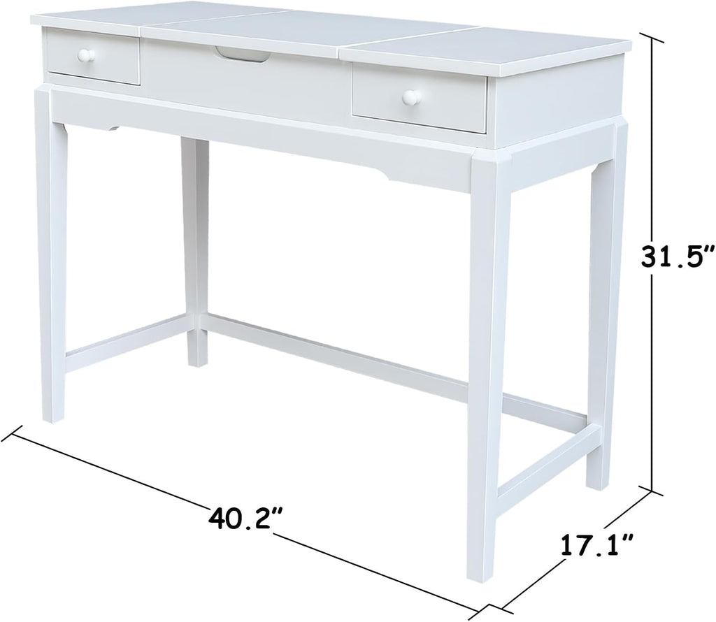 International Concepts Solid Wood Vanity Table with Bench in White