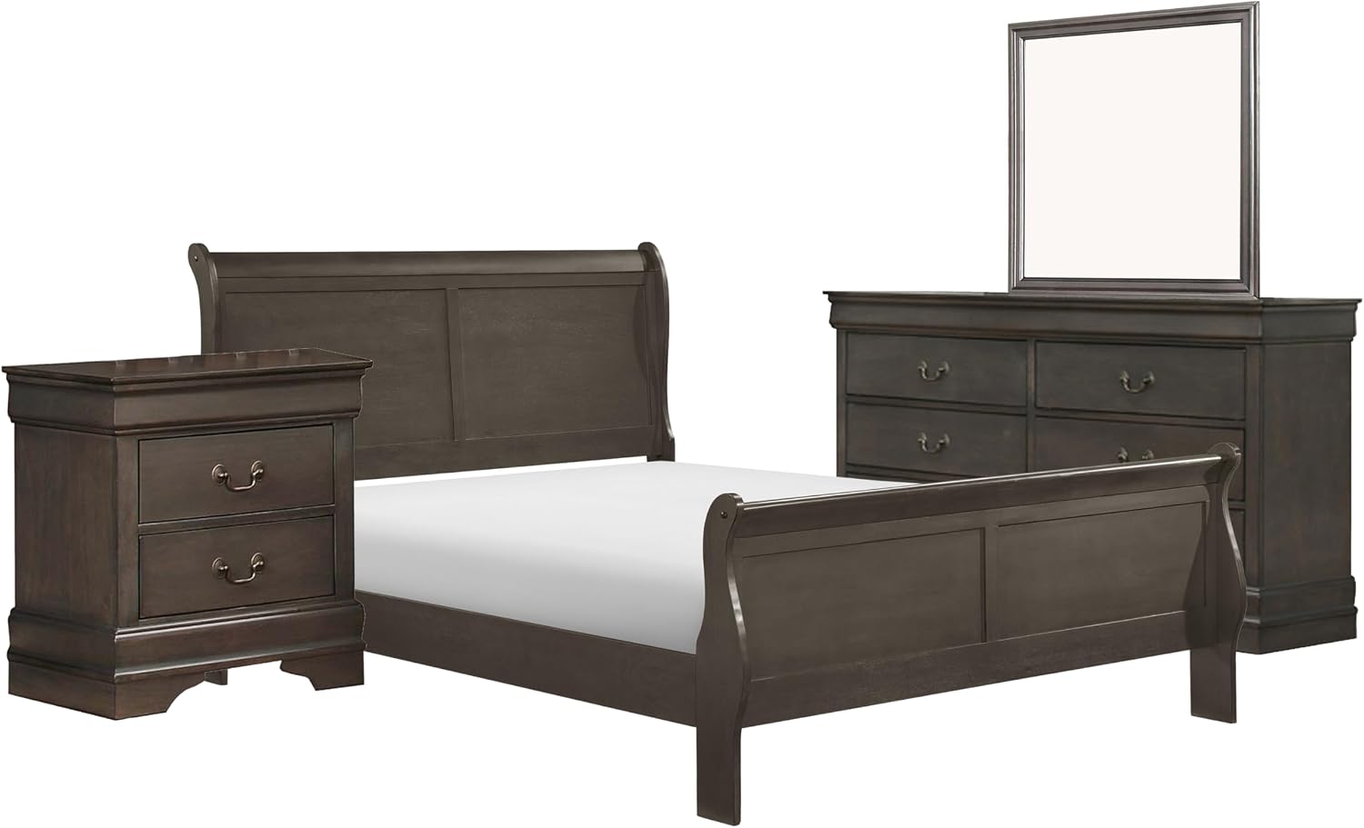 Benzara Ve Four Piece Queen Size Bedroom Set- Transitional Style- Stained Gray Finish