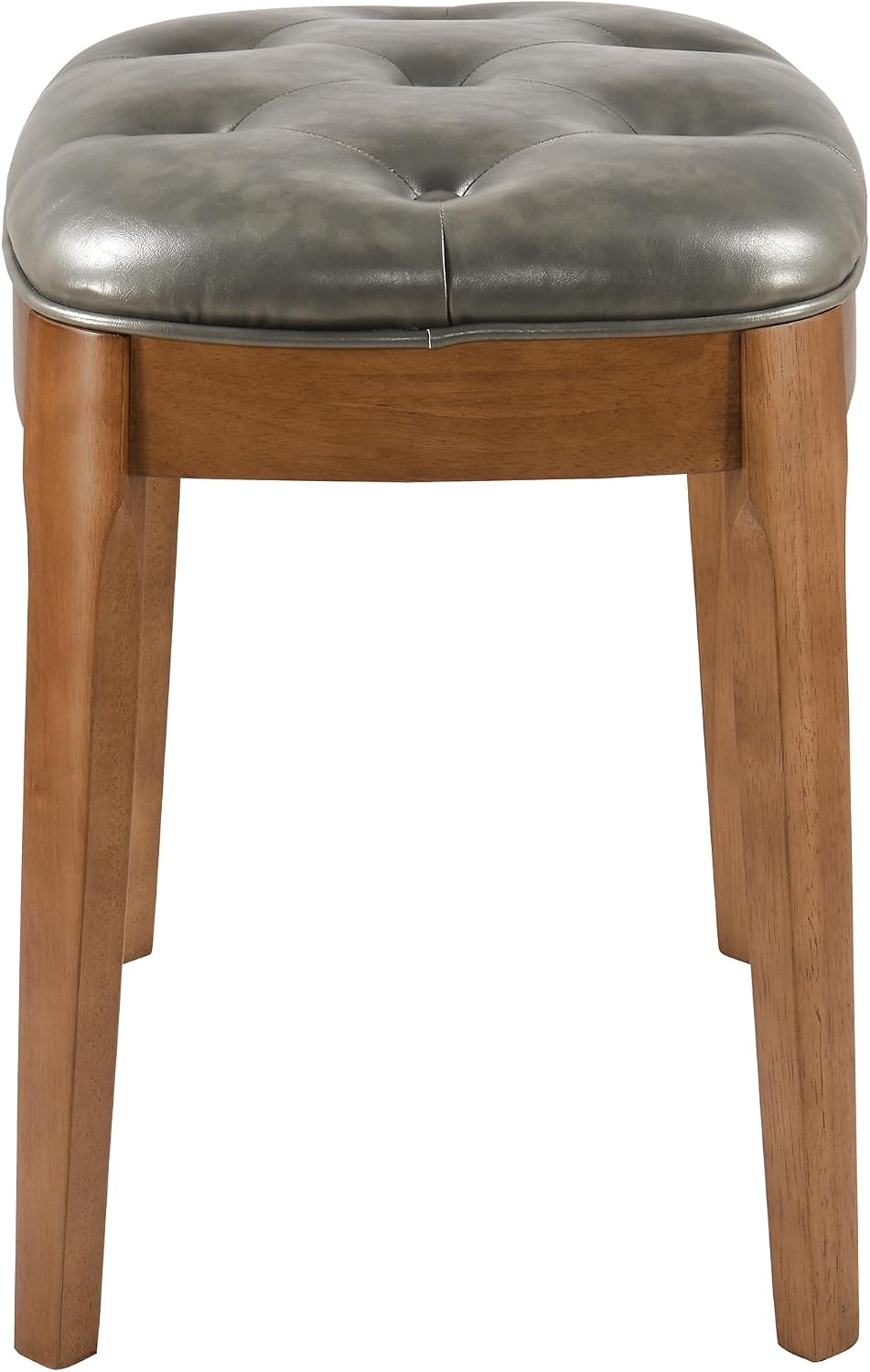 Vanity Stool with Padded Cushion, Vanity Bench with Wood Legs, Piano Bench Seat with with Solid Wood Legs, Backless Vanity Stool for Makeup Room, Bedroom, Dining Room and Study Room, Grey