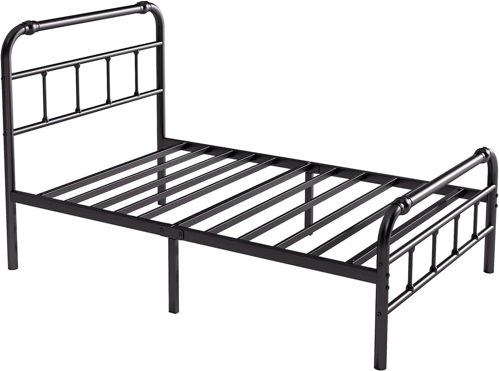 BOSRII Twin XL Bed Frame with Headboard and Footboard, 18 Inches High, 3500 Pounds Heavy Duty Metal Slats Support for Mattress, No Box Spring Needed,Noise-Free, Black