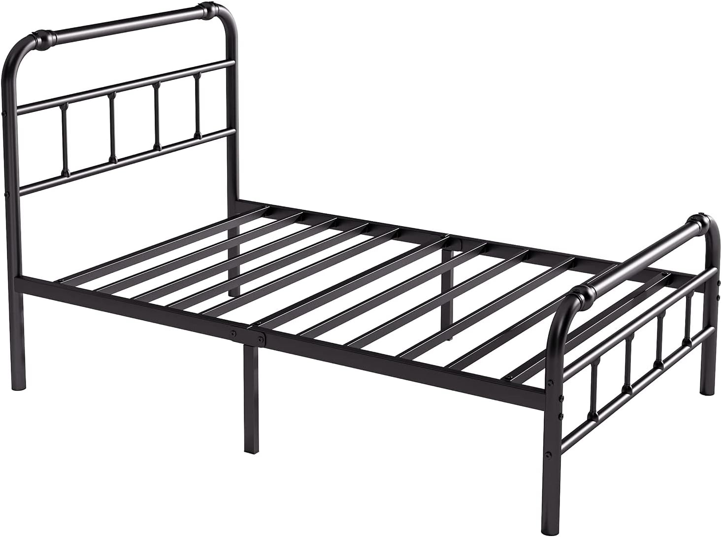 BOSRII Twin XL Bed Frame with Headboard and Footboard, 18 Inches High, 3500 Pounds Heavy Duty Metal Slats Support for Mattress, No Box Spring Needed,Noise-Free, Black