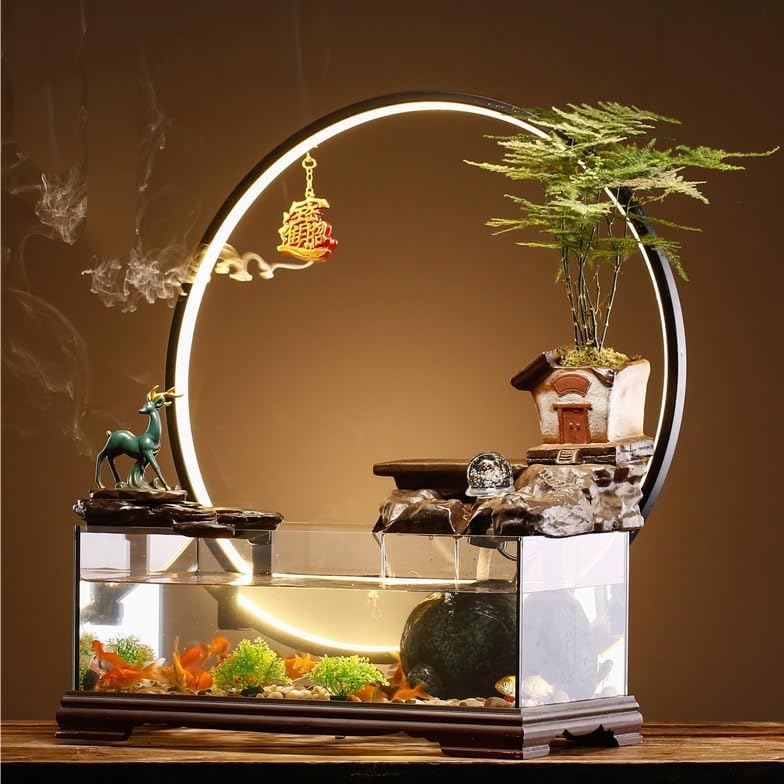 Tabletop Fountain Indoor Tabletop Fountain Fish Tank Flowing Water Ornaments Circulating Water Fountain Landscape Home Living Room Office Desktop Decoration Indoor Fountain Tabletop(B)