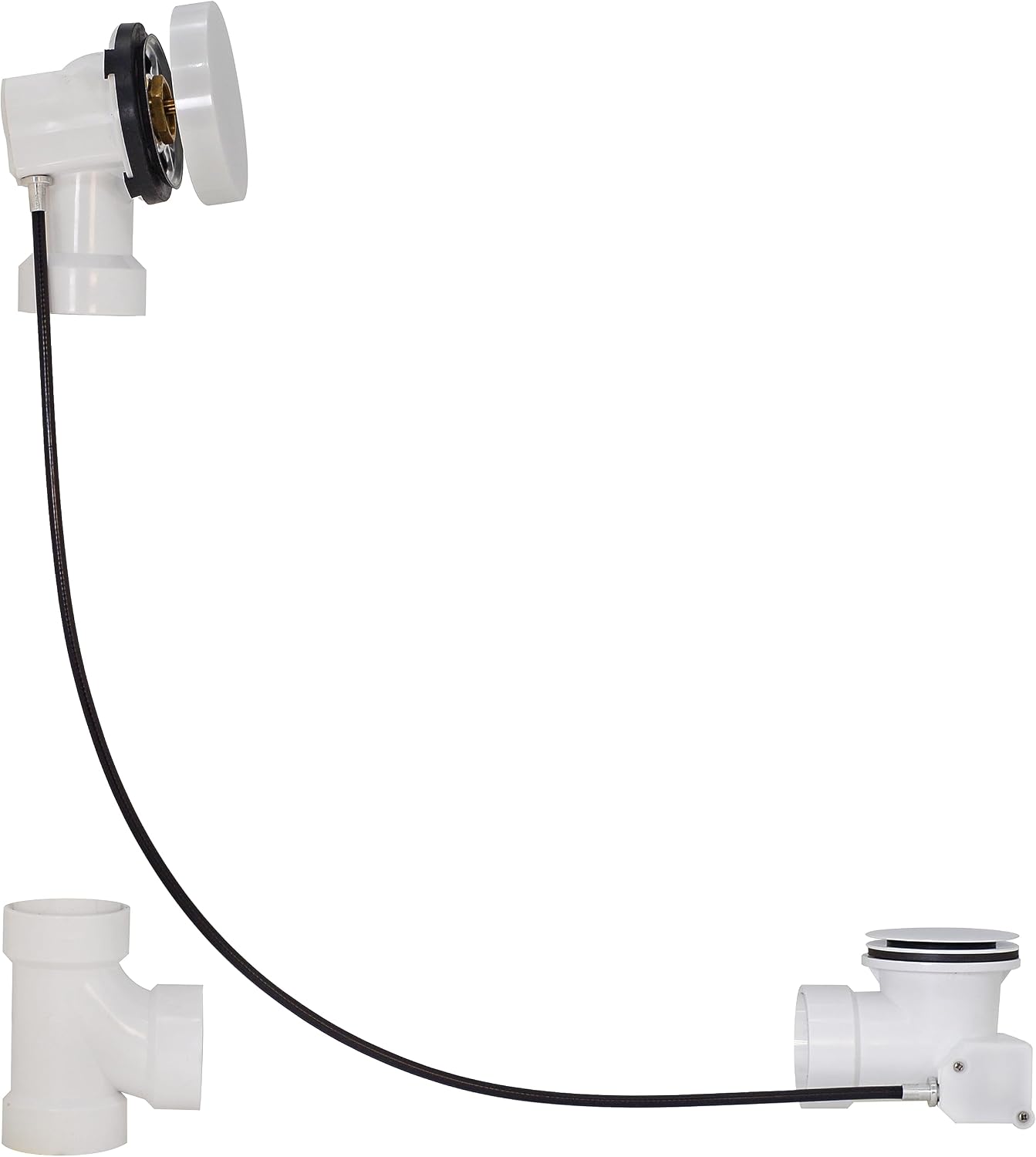 Westbrass D50P27SRE-50 27' Cable Drive Bathtub Drain Trim with Rotary Overflow Cover Knob, Pop-Up Stopper Sch. 40 PVC Fittings, Powder Coat White