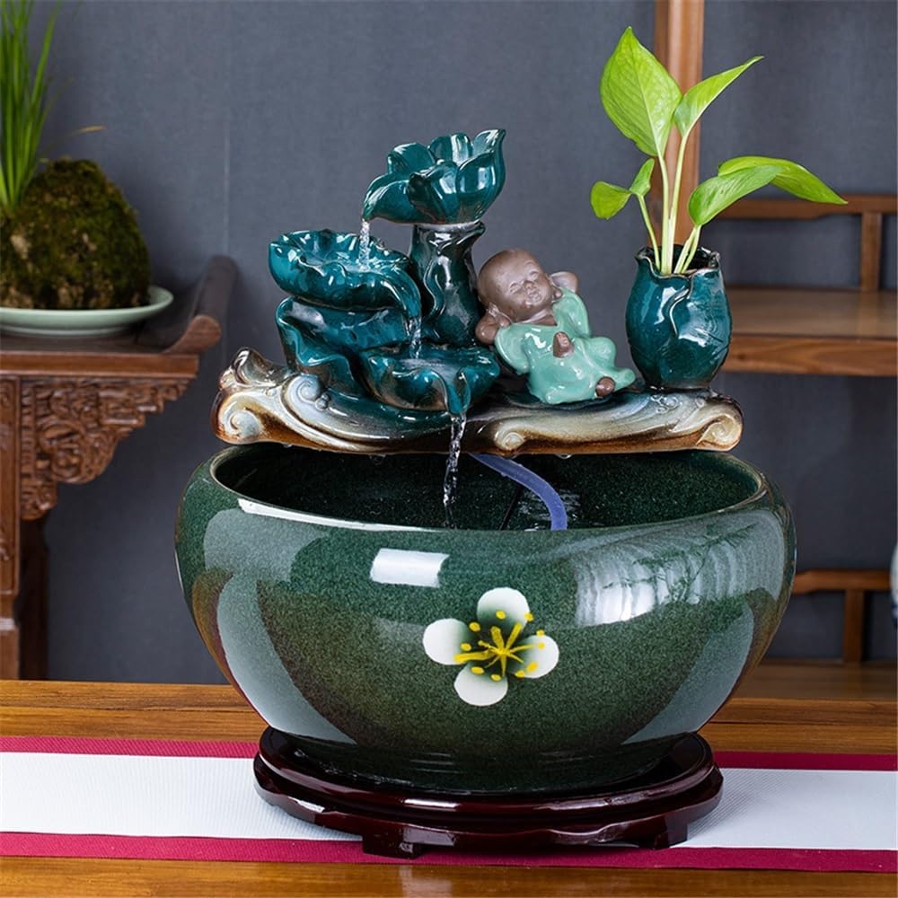 Indoor Waterfall Fountain Ceramic Fish Tank Tabletop Fountain for Indoor and Home Decoration Table Desk Office Patio,M