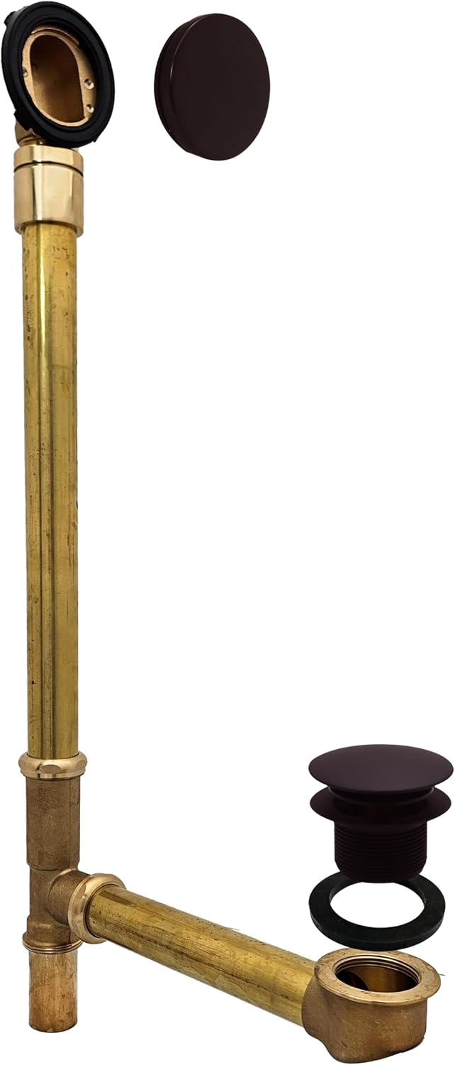 Westbrass A326HBJ-12 25' Brass Bath Waste & Overflow Assembly with European Tip-Toe Drain Plug and Illusionary Faceplate, Oil Rubbed Bronze