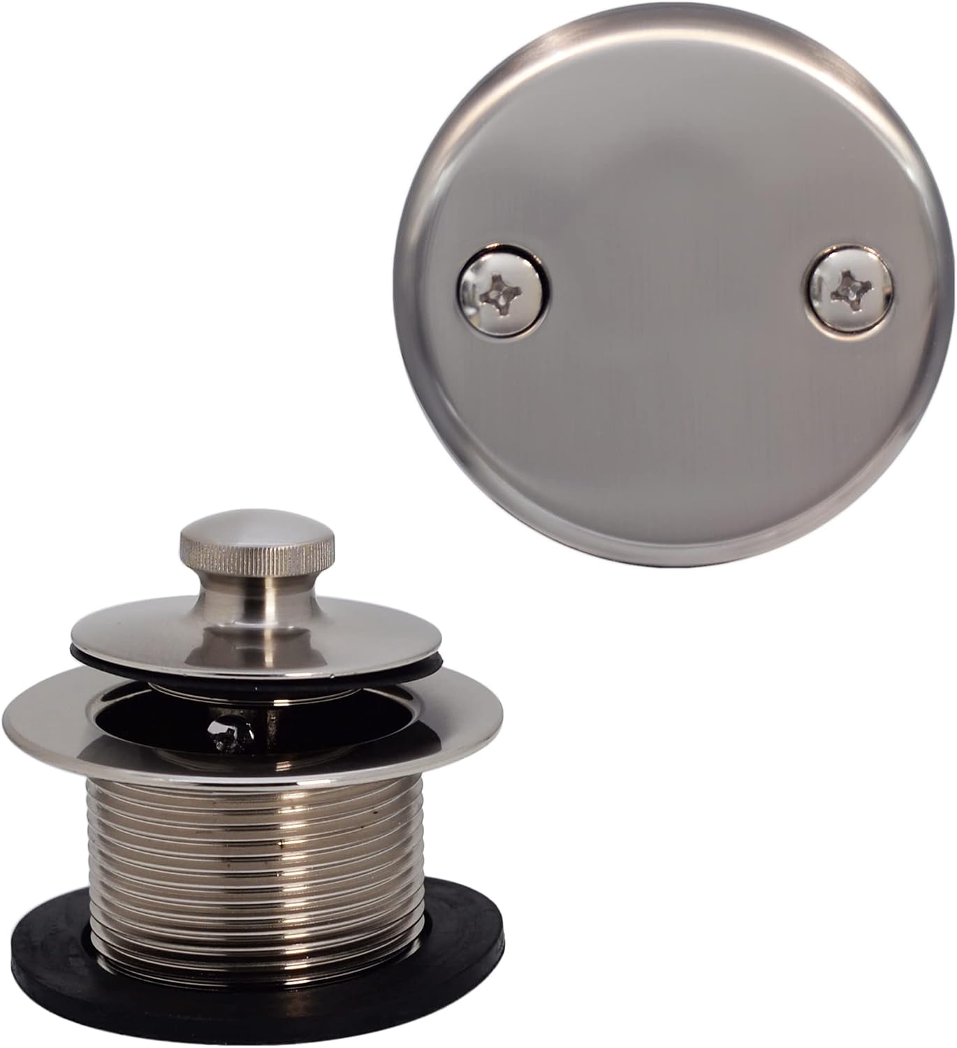 Westbrass A3264-07 22-1/2' Brass Bath Waste & Overflow Assembly with Pull Drain Plug and 2-Hole Faceplate, Satin Nickel