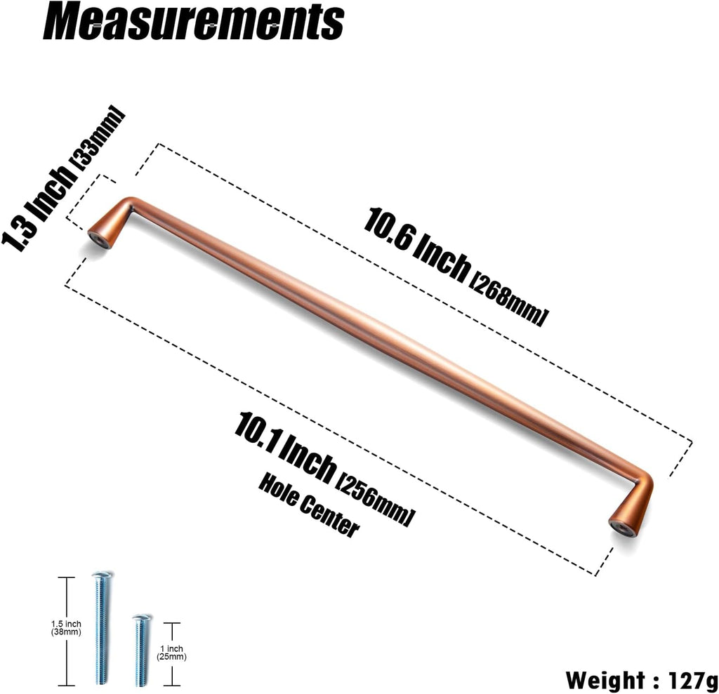 Goo-Ki Brushed Copper Zinc Alloy Cabinet Handles - 10''(256mm) Hole Center Affordable Luxury Cabinet Pull Hardware for Bedroom, Kitchen, 6 Pack……
