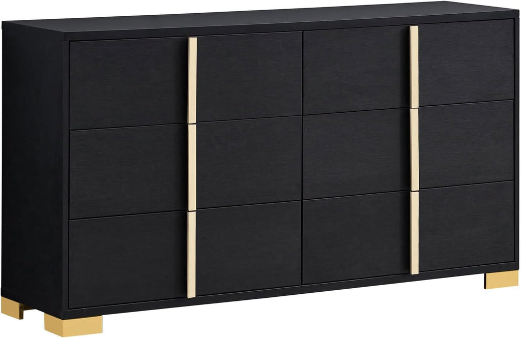 HomeStock King Size Bedroom Set Black Finish with Gold Accents - 5 Piece
