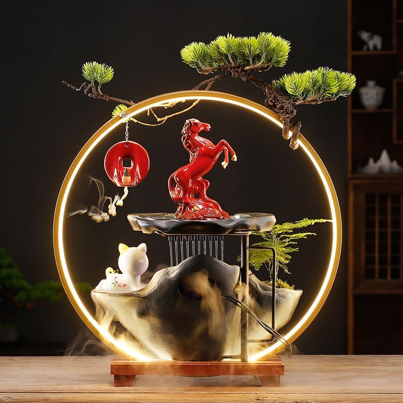 Tabletop Fountains Chinese Style Ceramic Water Flow Wealth Ornaments Creative Living Room Home Decorations Desktop Waterfall Fountain Indoor Tabletop Water Fountain