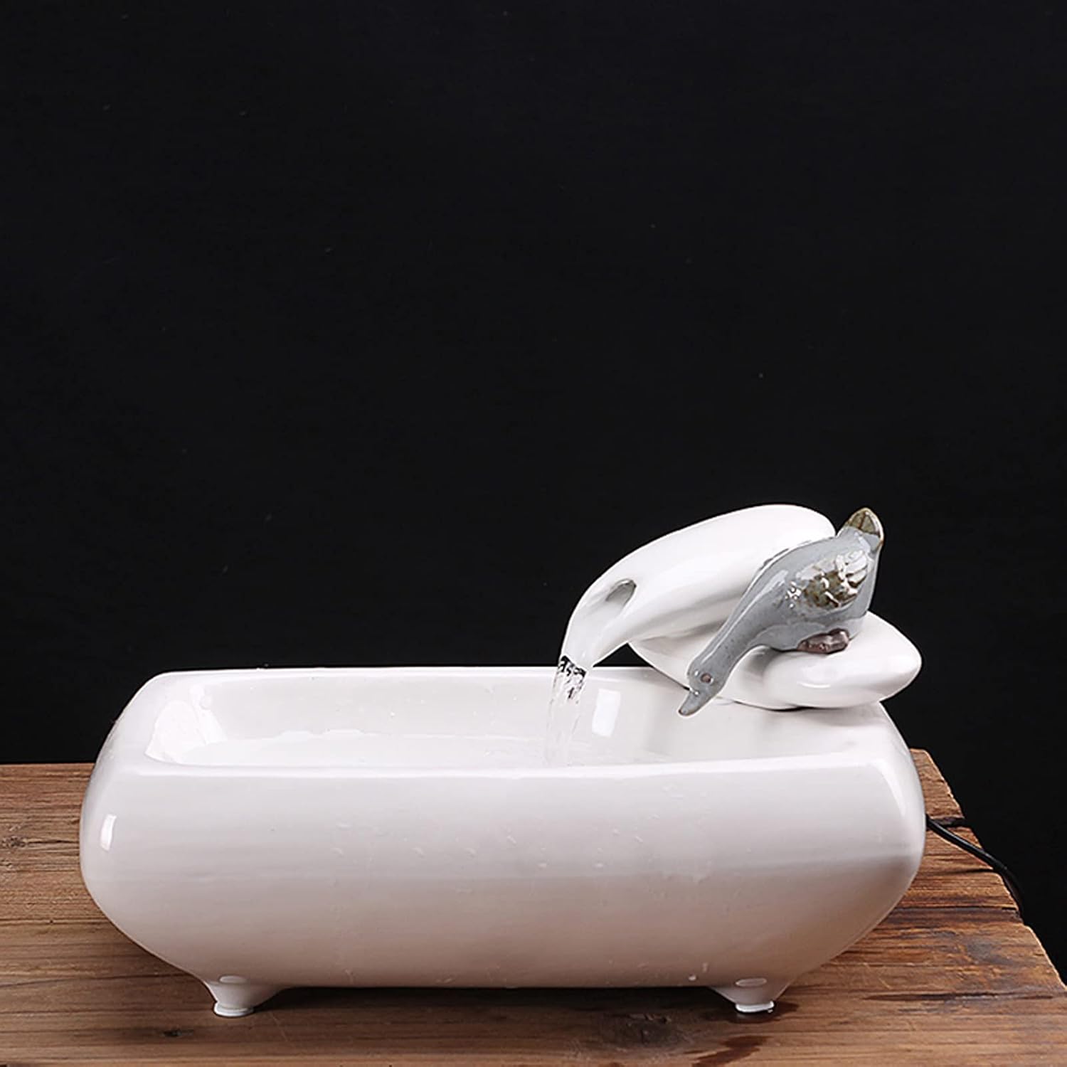 Desktop Fountain White Ceramic Tabletop Fountain Rectangular Basin Indoor Water for Office Home Decoration