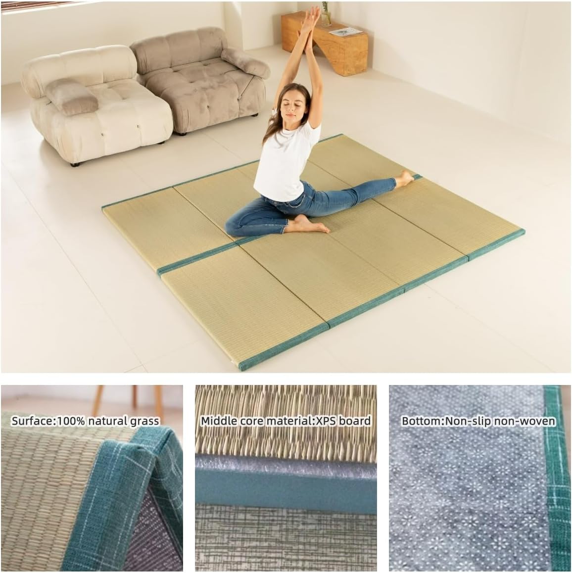 MustMat Japanese Floor Mattress Foldable Tatami Mats Folding Tatami Futon Mattress Rush Grass Floor Bed 35.4'x78.7'x1.2'(2 Piece Set)