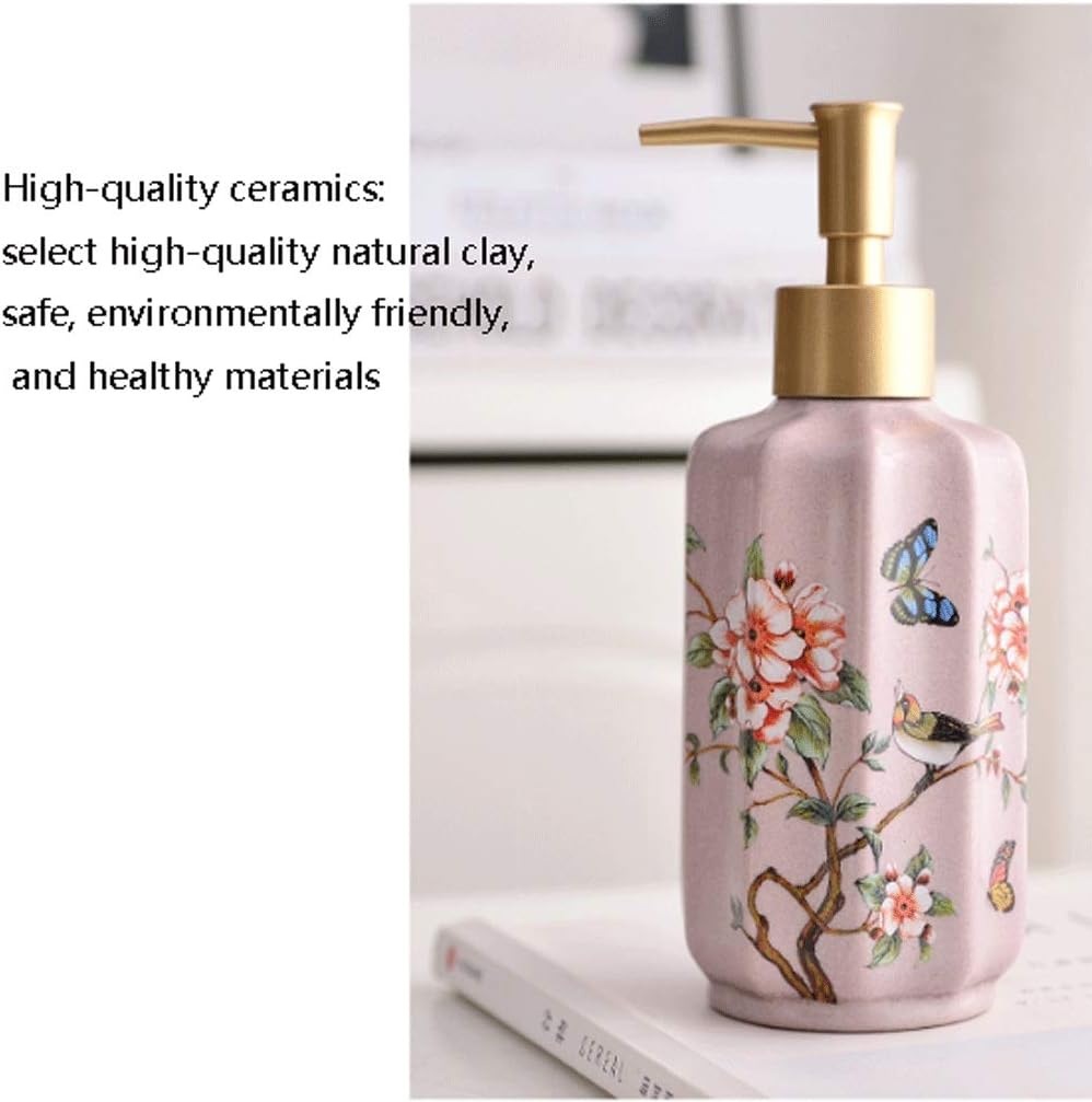 Soap Dispensers Dispenser for Bathroom Kitchen Countertop Lotion and Liquid Ceramic Pump 350ml/11.8 Oz 2.5 X 7.4 in Accessories (Color : Dark Green) (Beige One Size)