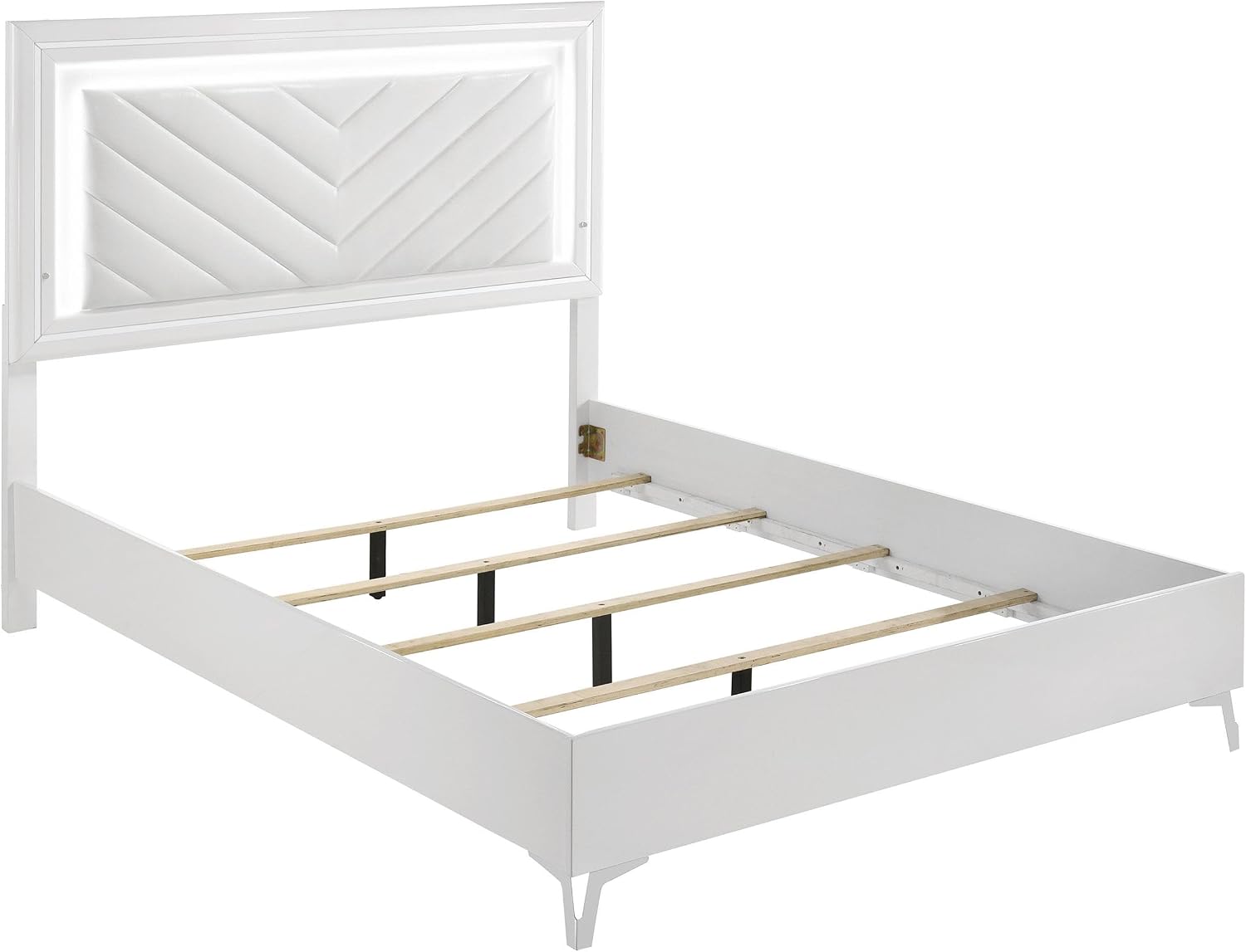 Coaster Home Furnishings - Cassia - Wood - 4-Piece Bedroom Set with Chevron-Tufted Headboard, LED Trim and Contemporary Design - Bedroom - Queen Size - White High Gloss - 215791Q-S4