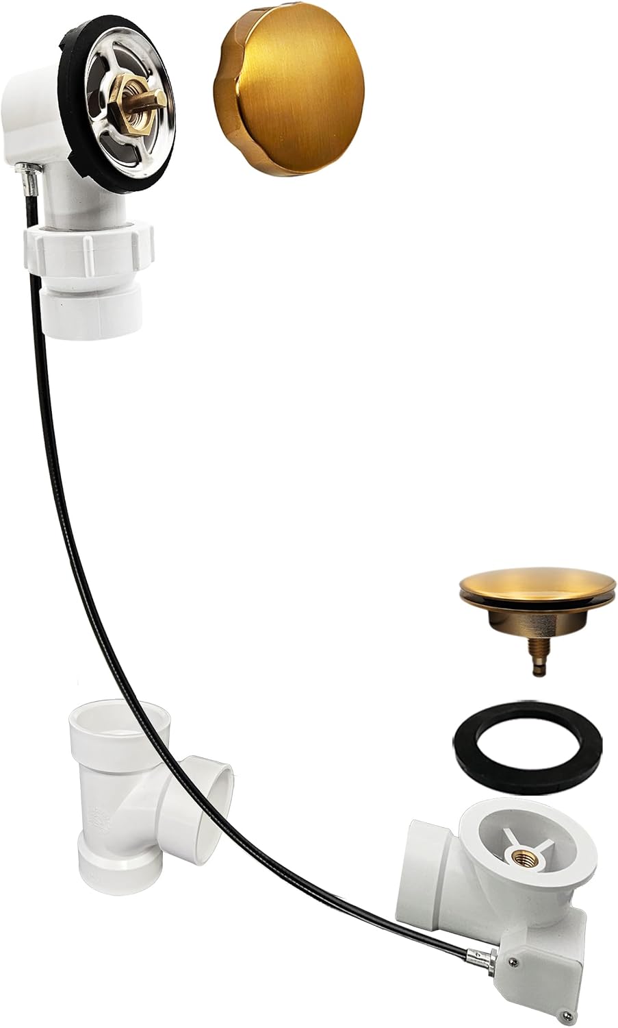 Westbrass A50P45BJ-18 1-1/2' Sch. 40 PVC 45' Cable Driven Bath Waste Kit with Ball Joint Head and Brass Trim Drain Kit, Brushed Bronze