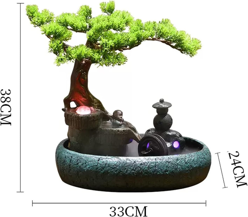 Desktop Fountain Ceramic Tabletop Fountain Artificial Bonsai Design Water Features Relaxation Waterfall Table Ornaments for Home Living Room Office Decoration(Green)