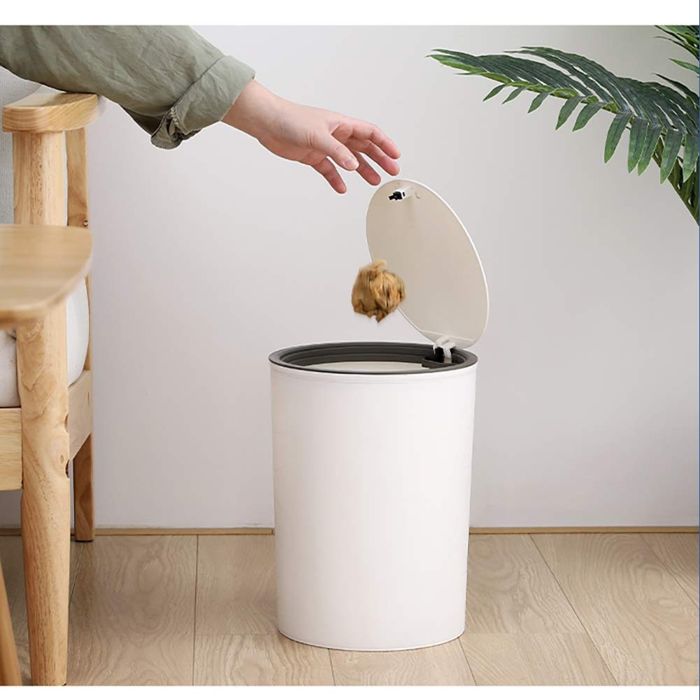 Waste Bin Trash Can PP Round Hand Press Waste Container Garbage Dustbin Bathroom Bedroom Kitchen Craft Room Office School Trash Can (Color : Blue+White Size : L+L) (Blue+White L+S)