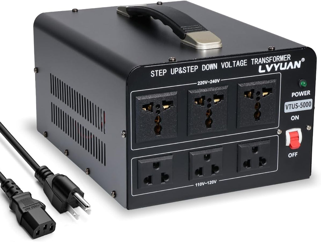 LVYUAN 5000 Watt Voltage Converter Transformer Heavy Duty Step Up/Down AC 110V/120V/220V/240V Power Converter with 3 US Outlets, 3 Universal Outlets, Resettable Circuit Breaker Protection