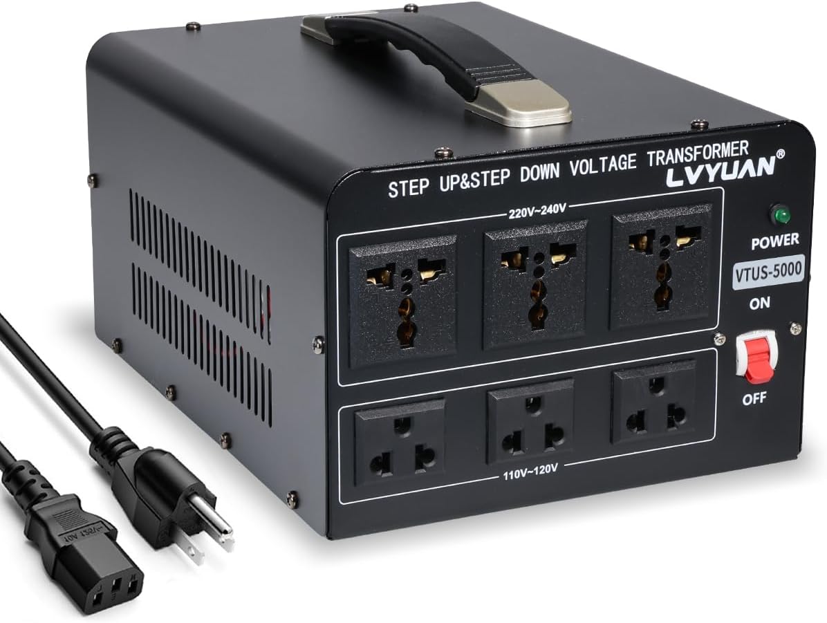 LVYUAN 5000 Watt Voltage Converter Transformer Heavy Duty Step Up/Down AC 110V/120V/220V/240V Power Converter with 3 US Outlets, 3 Universal Outlets, Resettable Circuit Breaker Protection