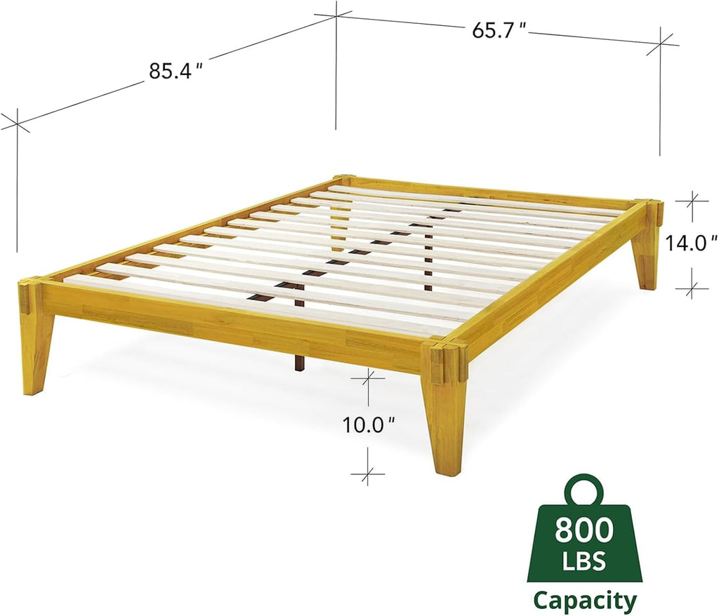 Bme Chalipa 14' Queen Bed Frame - Solid Wood Platform Bed - Japanese Joinery Bed Frame - Wood Slat Support - No Box Spring Needed - Easy Assembly - Minimalist & Modern Style, Golden Natural