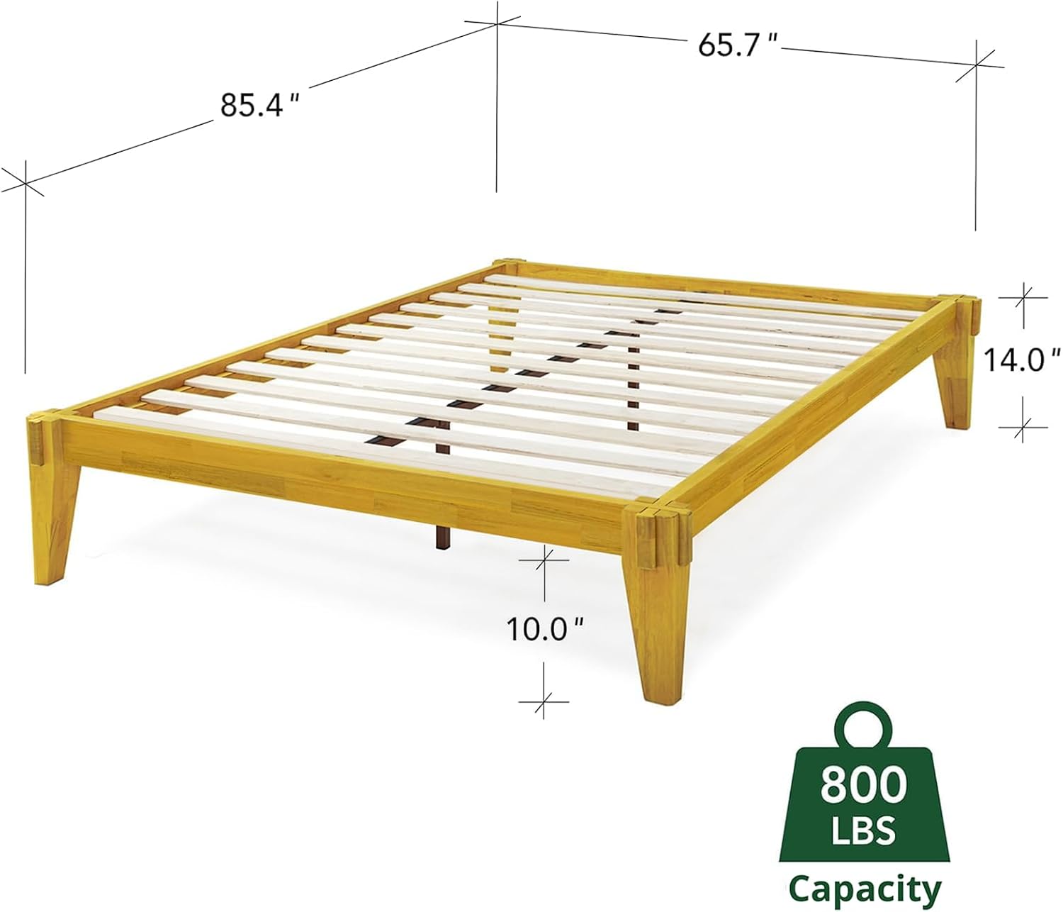 Bme Chalipa 14' Queen Bed Frame - Solid Wood Platform Bed - Japanese Joinery Bed Frame - Wood Slat Support - No Box Spring Needed - Easy Assembly - Minimalist & Modern Style, Golden Natural