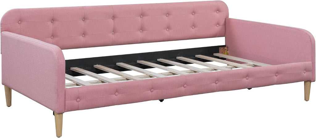 Merax 79' Twin Size Linen Upholstered Daybed with 4 Wood Legs, Pink