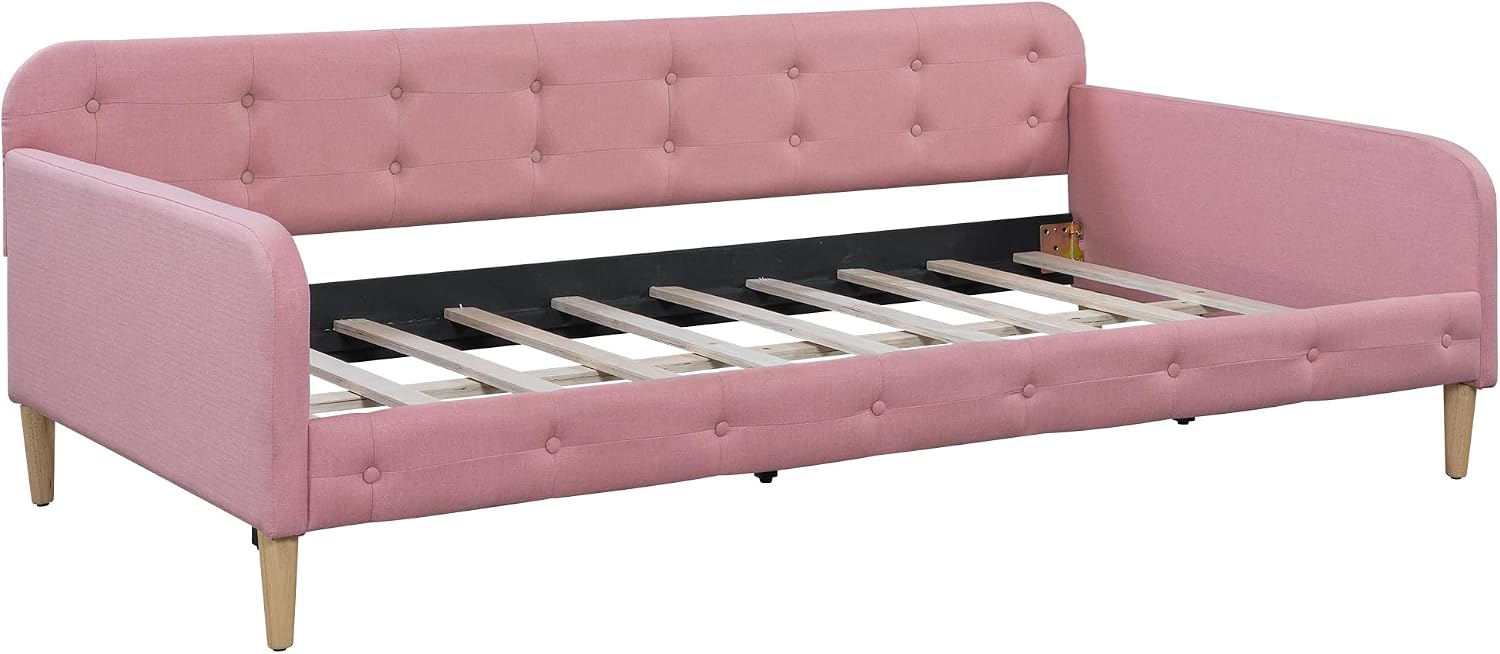 Merax 79' Twin Size Linen Upholstered Daybed with 4 Wood Legs, Pink