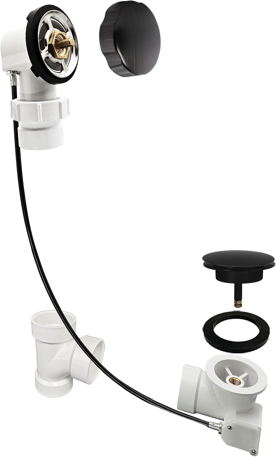 Westbrass A50P45BJ-12A 1-1/2' Sch. 40 PVC 45' Cable Driven Bath Waste Kit with Ball Joint Head and Brass Trim Drain Kit, Antique Bronze
