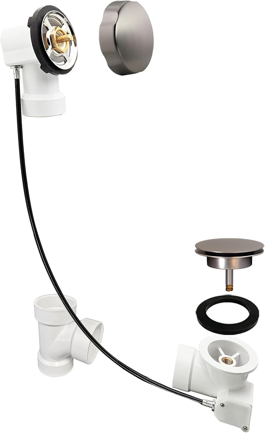 Westbrass Sch. 40 PVC 27 in. Cable Drive Bath Waste, Stainless Steel, D50P27-20