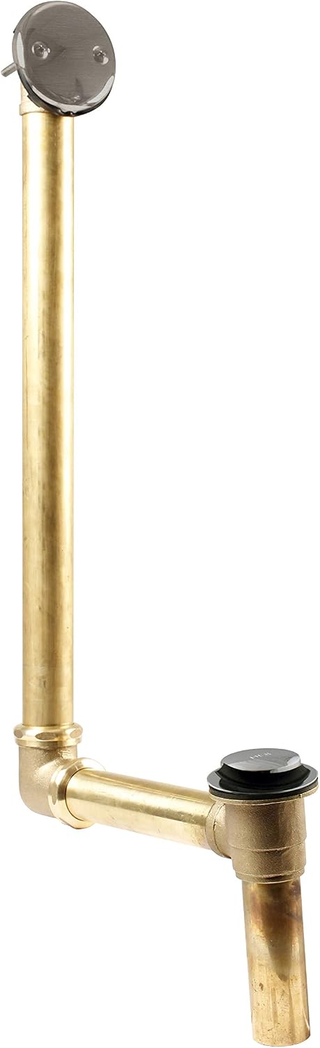 Westbrass 7931817-DC-07 22' Direct Connect 17 Gauge Brass Waste and Overflow with Tip-Toe Drain Trim, Satin Nickel