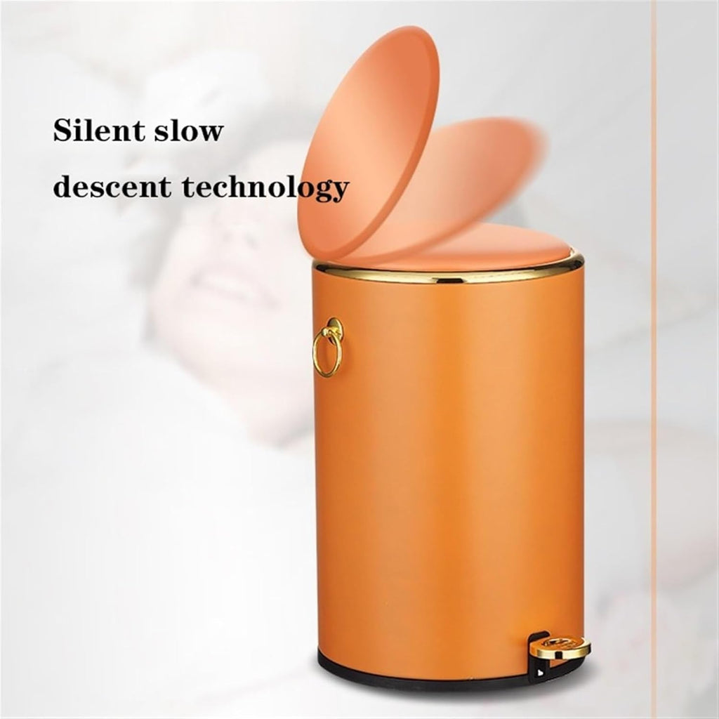 Fashionable Indoor Garbage Bin, Round Stainless Steel Trash Can with Lid, Soft-Close Pedal Trash Can with Side Handle, Removable Liner, for Living Room Bedroom, Bathroom, Office ,Get More Storage(Blue
